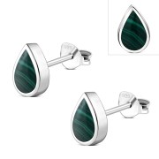 Malachite Drop Silver Stud Earrings, e333